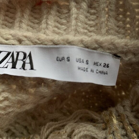 Zara Distressed Metallic Gold Cable Knit Sweater - Picture 8 of 11